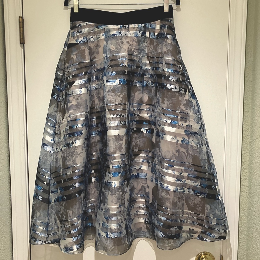 SALE!! Sachin + Babi Noir blue silver floral graphi print skirt